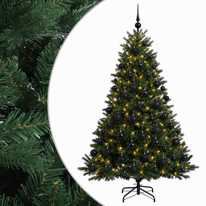 Konstgjord julgran med julkulor 240 cm 300 LED-lampor Varmvit