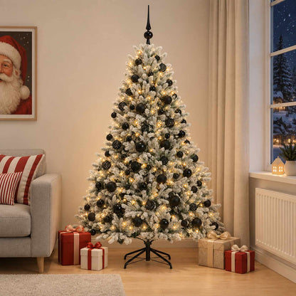 Konstgjord julgran med julkulor 210 cm 300 LED-lampor Varmvit