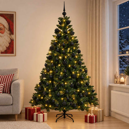 Konstgjord julgran med kulor 240 cm 300 LED-lampor Varmvit