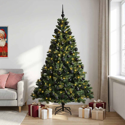 Konstgjord julgran med kulor 240 cm 300 LED-lampor Varmvit