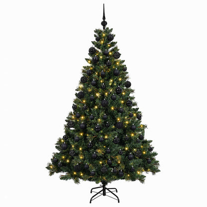 Konstgjord julgran med kulor 240 cm 300 LED-lampor Varmvit