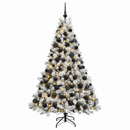 Konstgjord julgran med kulor 180 cm 300 LED-lampor Varmvit