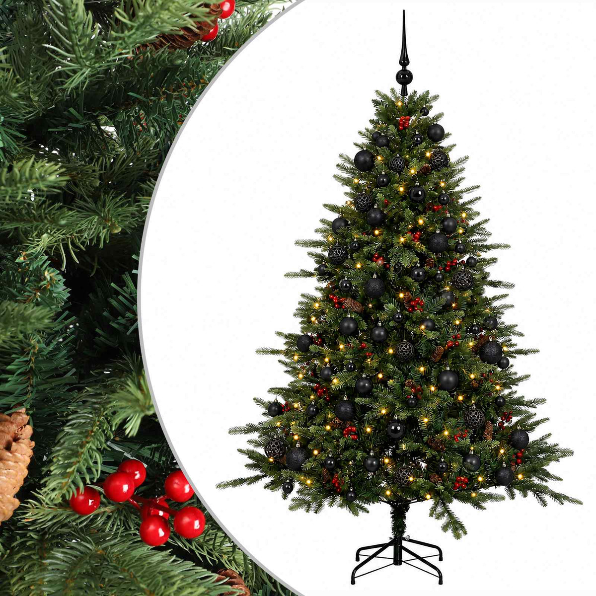 Konstgjord julgran med julkulor 210 cm 300 LED-lampor Varmvit