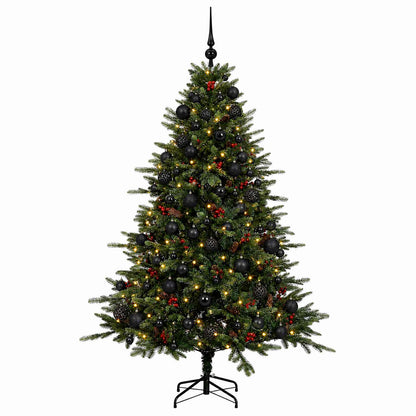 Konstgjord julgran med julkulor 210 cm 300 LED-lampor Varmvit