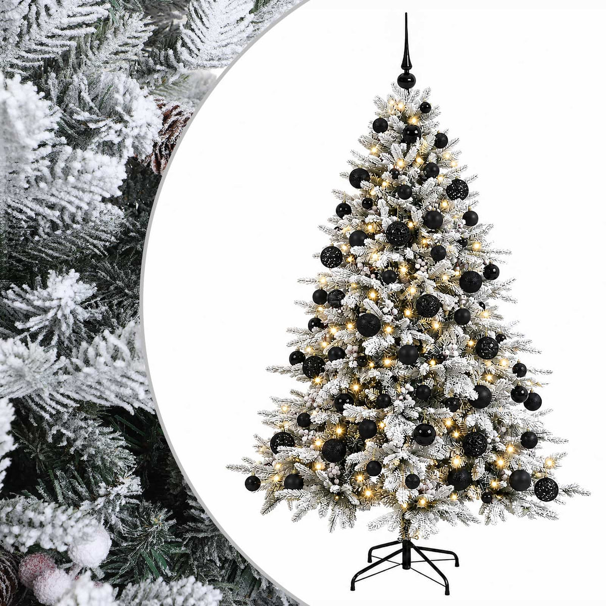 Konstgjord julgran med julkulor 210 cm 300 LED-lampor Varmvit