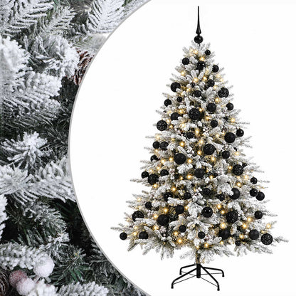 Konstgjord julgran med julkulor 210 cm 300 LED-lampor Varmvit