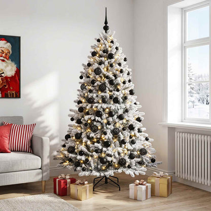 Konstgjord julgran med kulor 210 cm 300 LED-lampor Varmvit