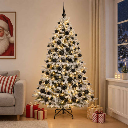Konstgjord julgran med kulor 210 cm 300 LED-lampor Varmvit