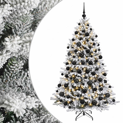 Konstgjord julgran med kulor 210 cm 300 LED-lampor Varmvit