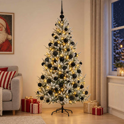 Konstgjord julgran med julkulor 180 cm 300 LED-lampor Varmvit