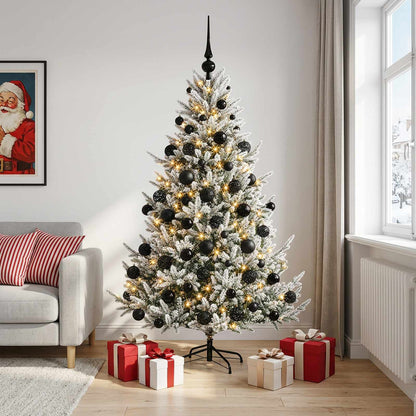 Konstgjord julgran med julkulor 210 cm 300 LED-lampor Varmvit