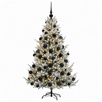 Konstgjord julgran med julkulor 180 cm 300 LED-lampor Varmvit