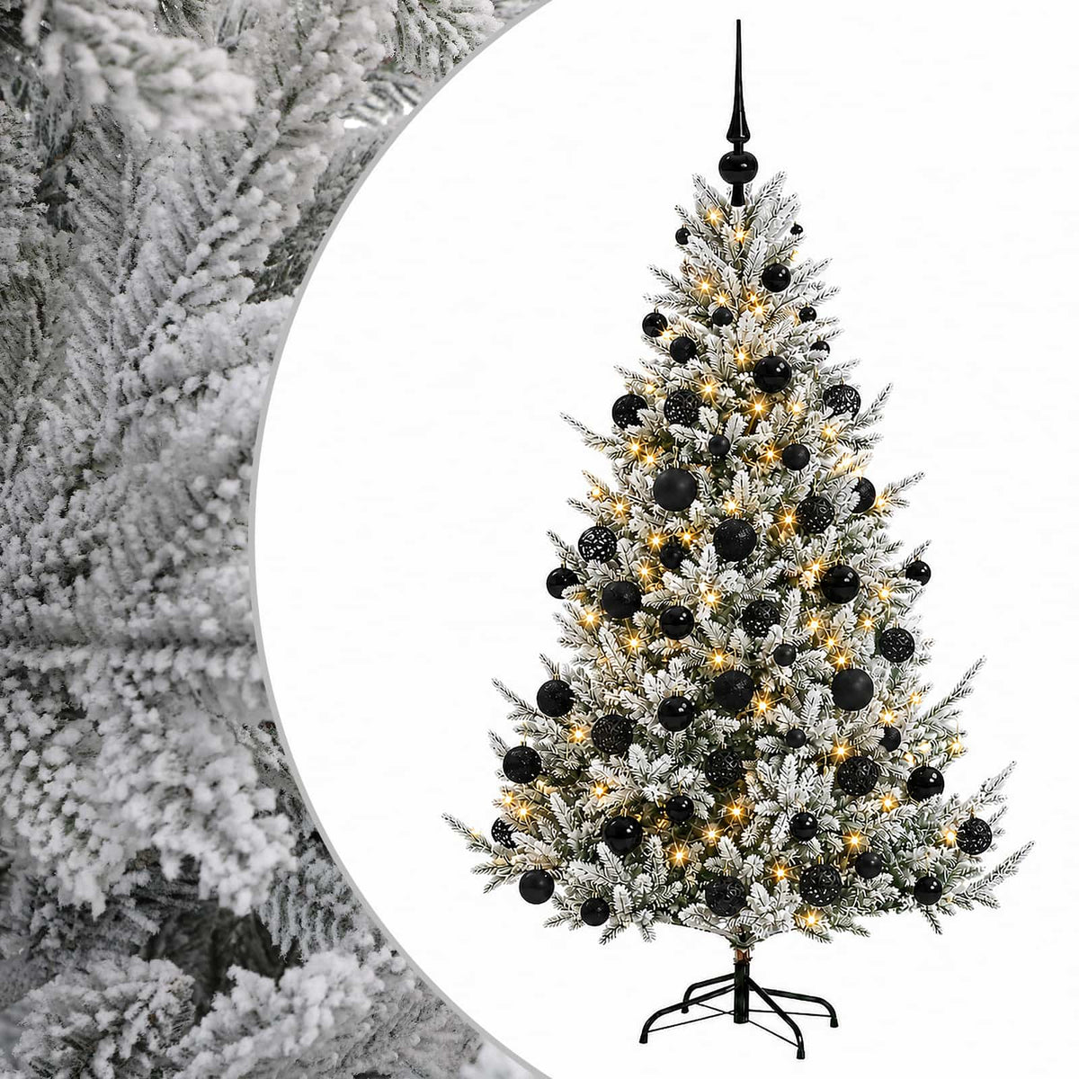 Konstgjord julgran med julkulor 210 cm 300 LED-lampor Varmvit