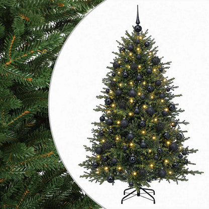 Konstgjord julgran med julkulor 180 cm 300 LED-lampor Varmvit