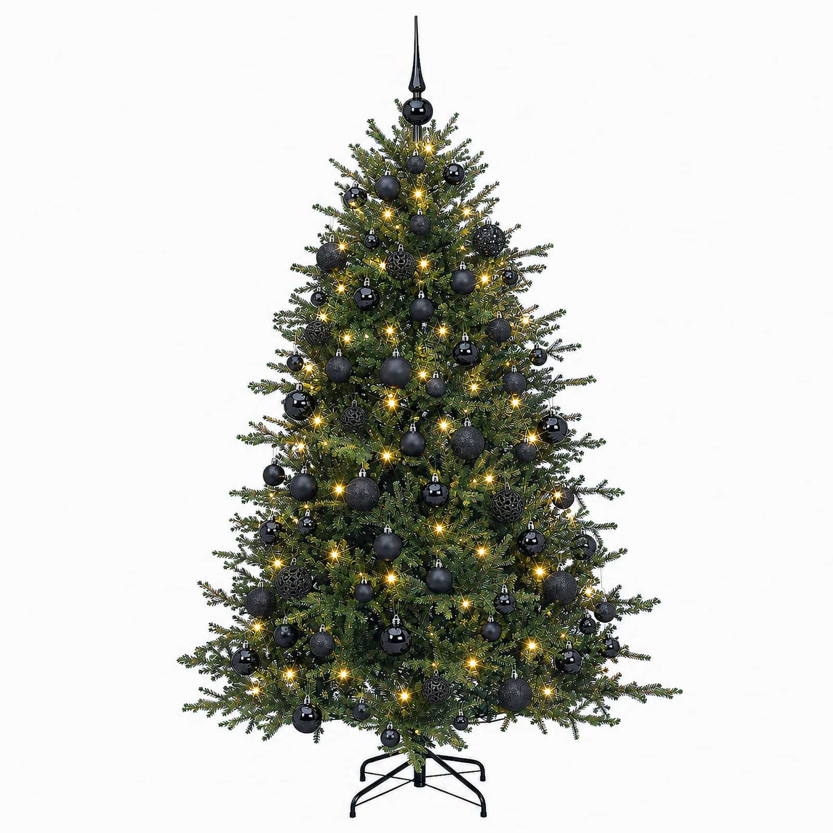 Konstgjord julgran med julkulor 180 cm 300 LED-lampor Varmvit