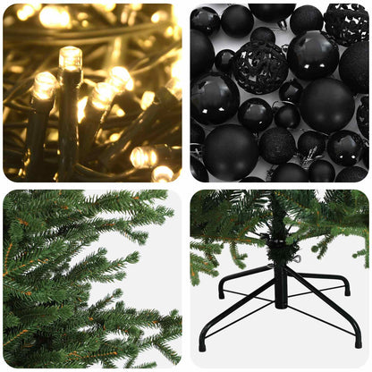 Konstgjord julgran med julkulor 210 cm 300 LED-lampor Varmvit