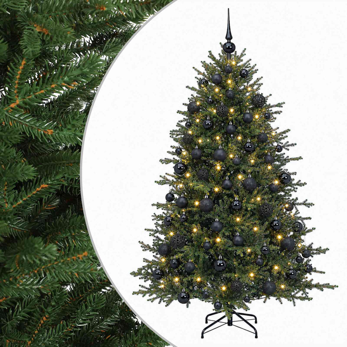 Konstgjord julgran med julkulor 210 cm 300 LED-lampor Varmvit