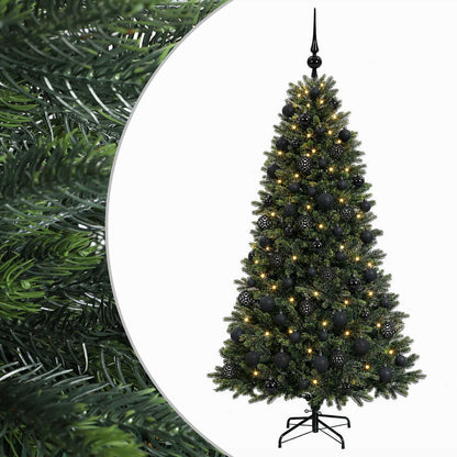 Konstgjord julgran med kulor 210 cm 300 LED-lampor Varmvit