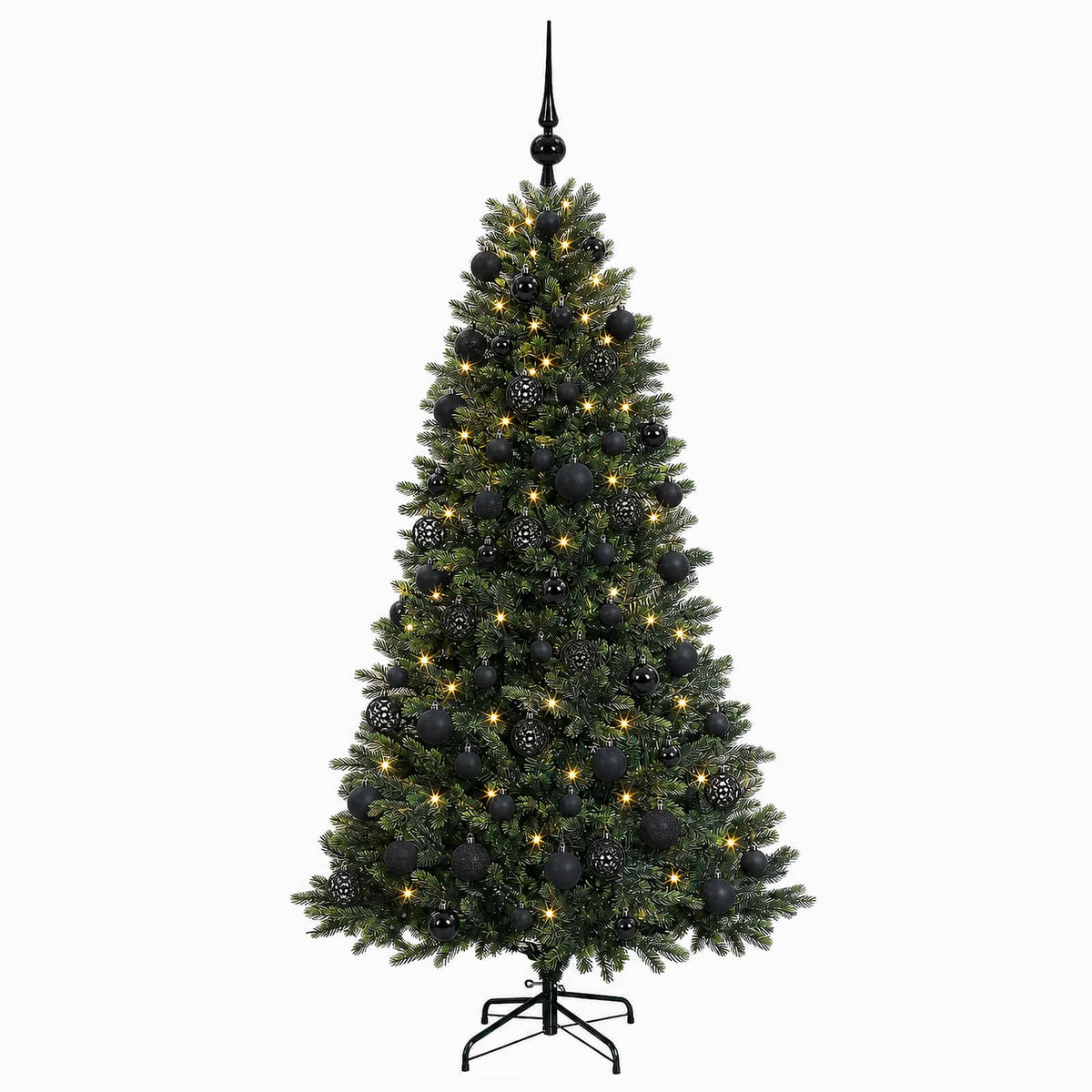 Konstgjord julgran med kulor 210 cm 300 LED-lampor Varmvit