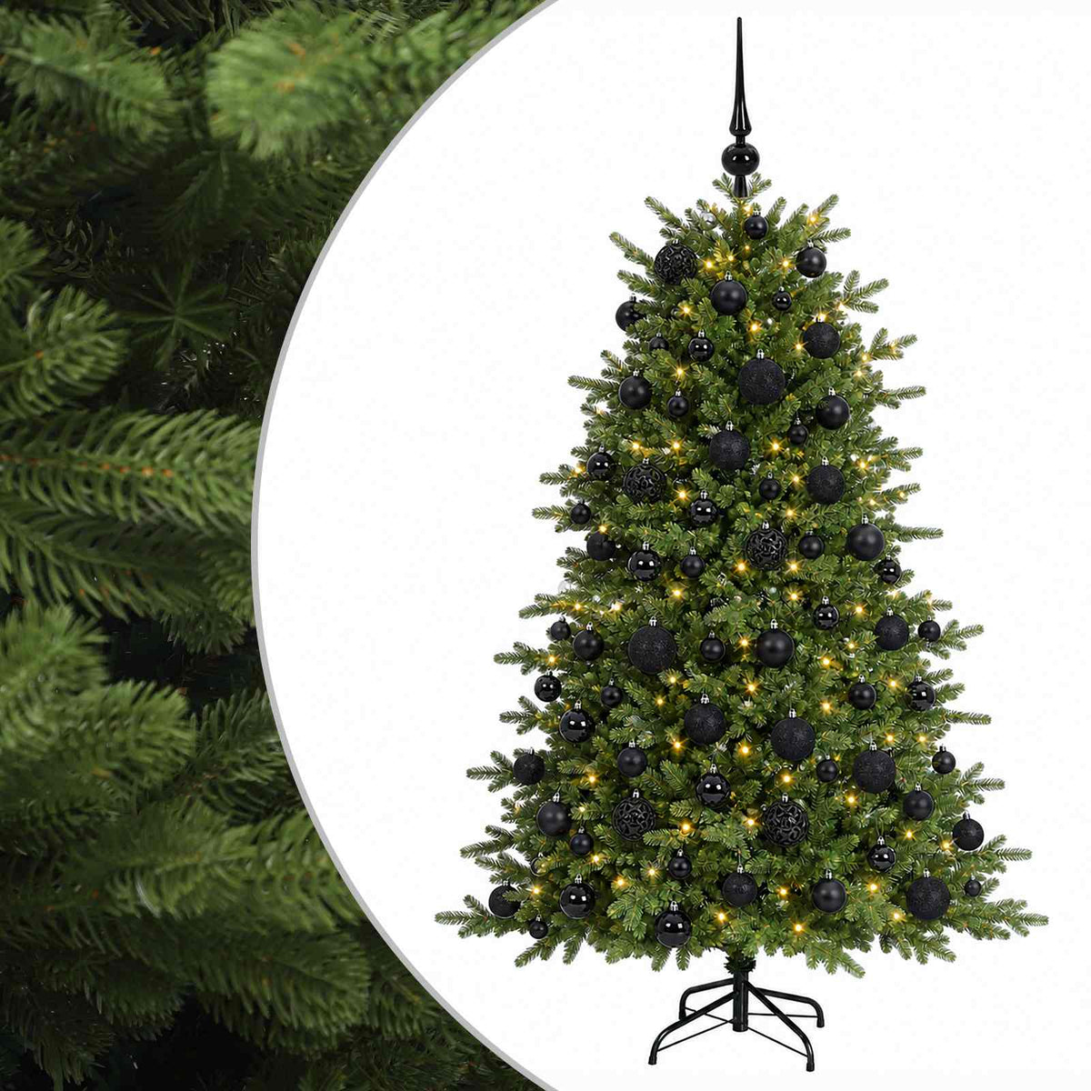Konstgjord julgran med julkulor 180 cm 300 LED-lampor Varmvit