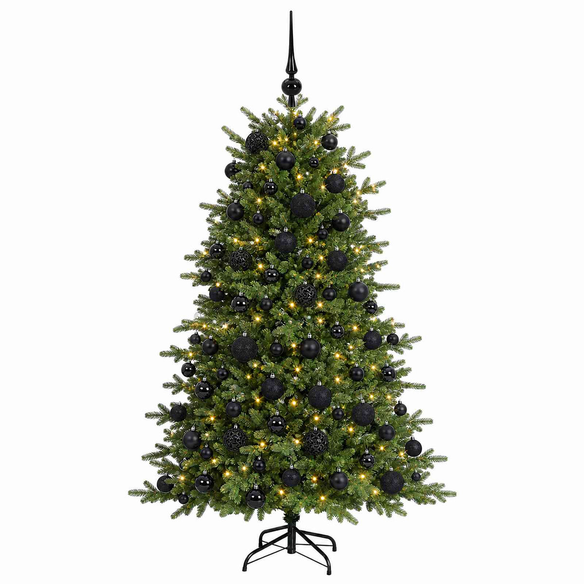 Konstgjord julgran med julkulor 180 cm 300 LED-lampor Varmvit