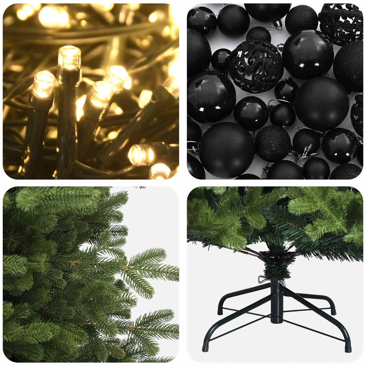 Konstgjord julgran med julkulor 240 cm 300 LED-lampor Varmvit