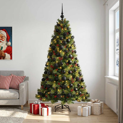 Konstgjord julgran med julkulor 180 cm 300 LED-lampor Varmvit