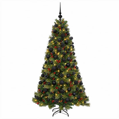 Konstgjord julgran med julkulor 180 cm 300 LED-lampor Varmvit