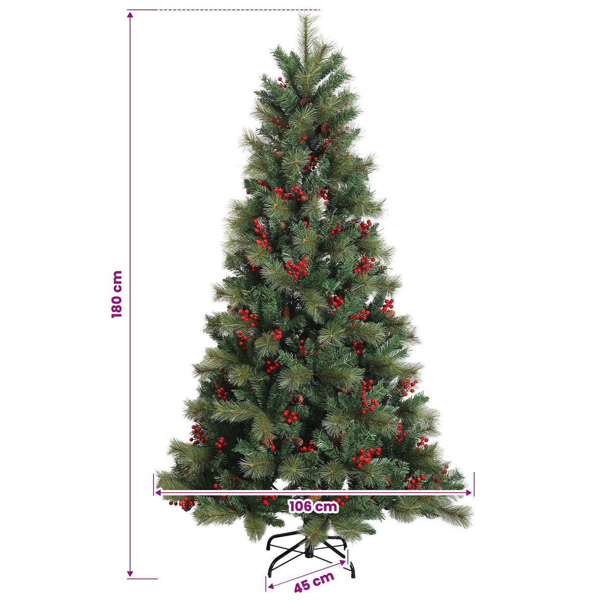 Konstgjord julgran med julkulor 180 cm 300 LED-lampor Varmvit