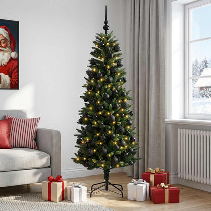 Konstgjord julgran med kulor 180 cm 300 LED-lampor Varmvit