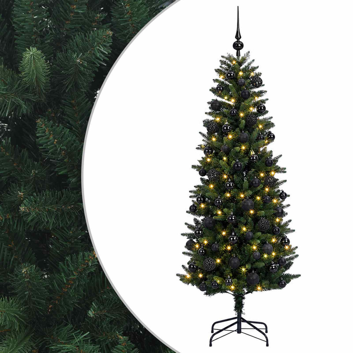 Konstgjord julgran med kulor 180 cm 300 LED-lampor Varmvit