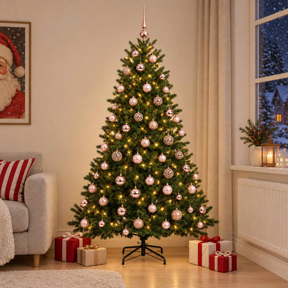 Konstgjord julgran med julkulor 240 cm 300 LED-lampor Varmvit
