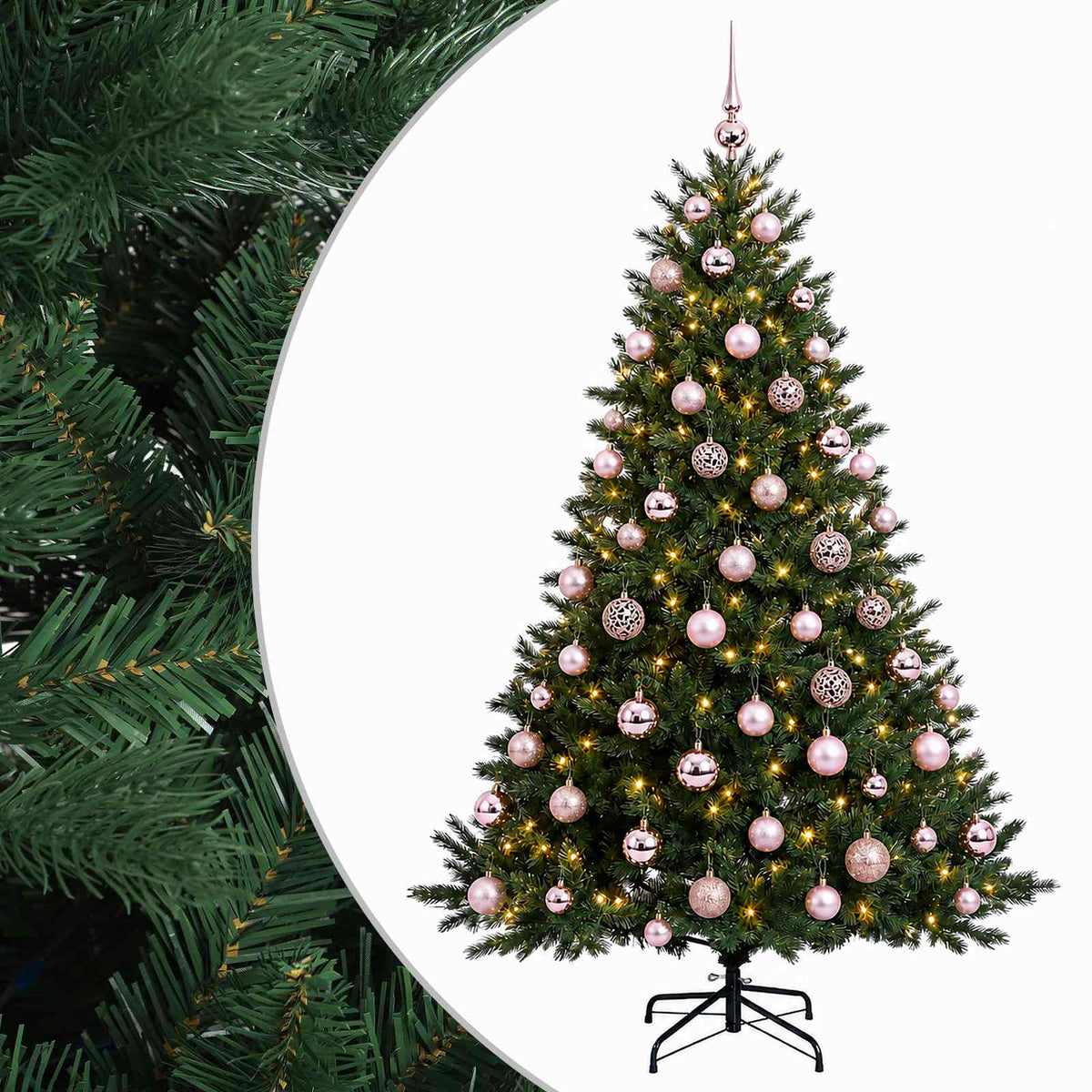 Konstgjord julgran med julkulor 210 cm 300 LED-lampor Varmvit