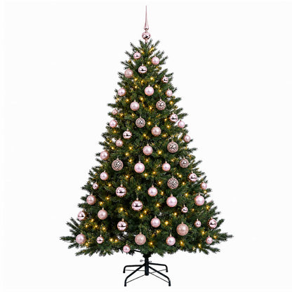 Konstgjord julgran med julkulor 240 cm 300 LED-lampor Varmvit