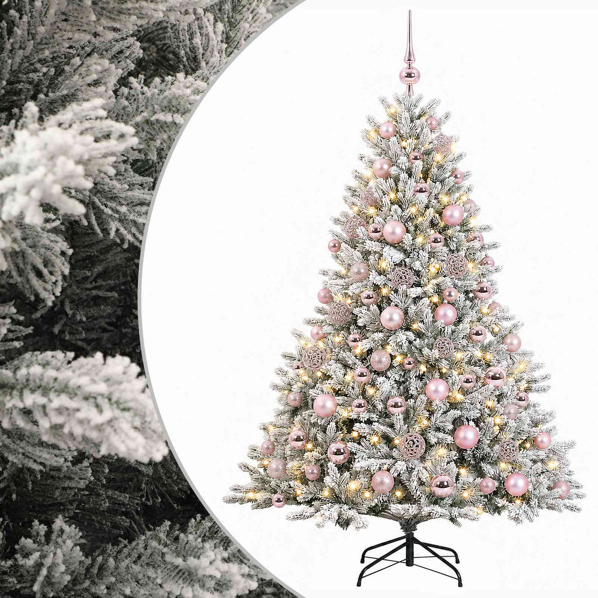 Konstgjord julgran med julkulor 180 cm 300 LED-lampor Varmvit