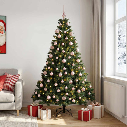Konstgjord julgran med kulor 240 cm 300 LED-lampor Varmvit