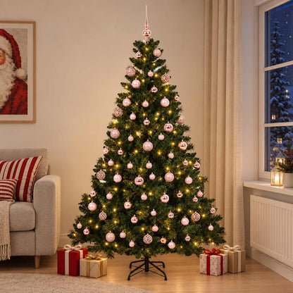 Konstgjord julgran med kulor 240 cm 300 LED-lampor Varmvit