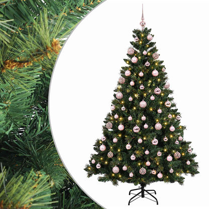Konstgjord julgran med kulor 240 cm 300 LED-lampor Varmvit
