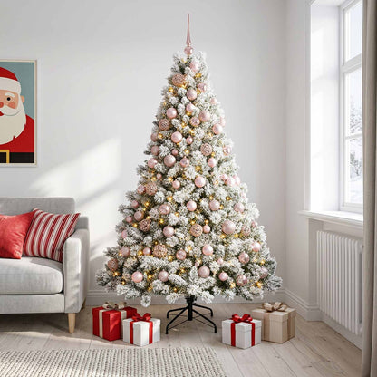 Konstgjord julgran med kulor 180 cm 300 LED-lampor Varmvit