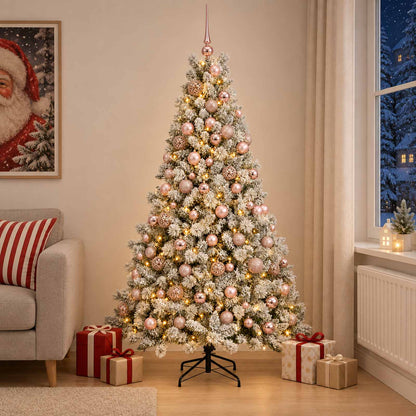 Konstgjord julgran med kulor 180 cm 300 LED-lampor Varmvit