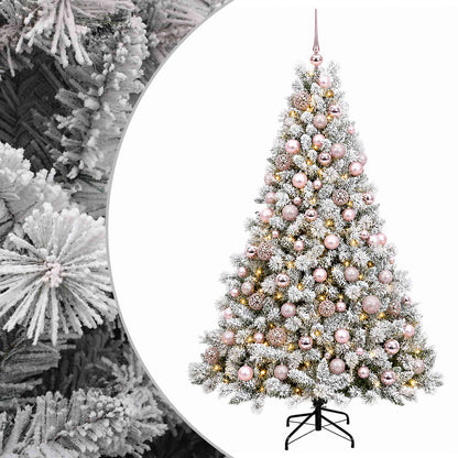 Konstgjord julgran med kulor 240 cm 300 LED-lampor Varmvit