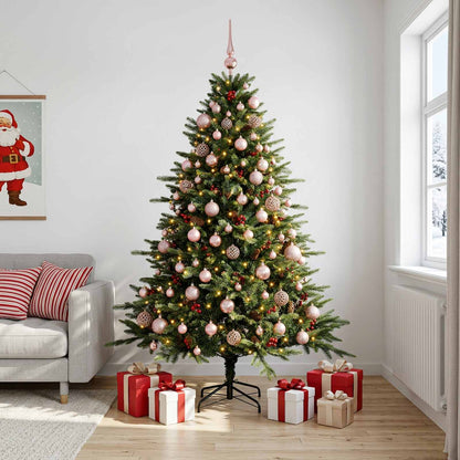Konstgjord julgran med julkulor 210 cm 300 LED-lampor Varmvit