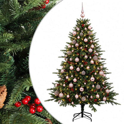 Konstgjord julgran med julkulor 180 cm 300 LED-lampor Varmvit