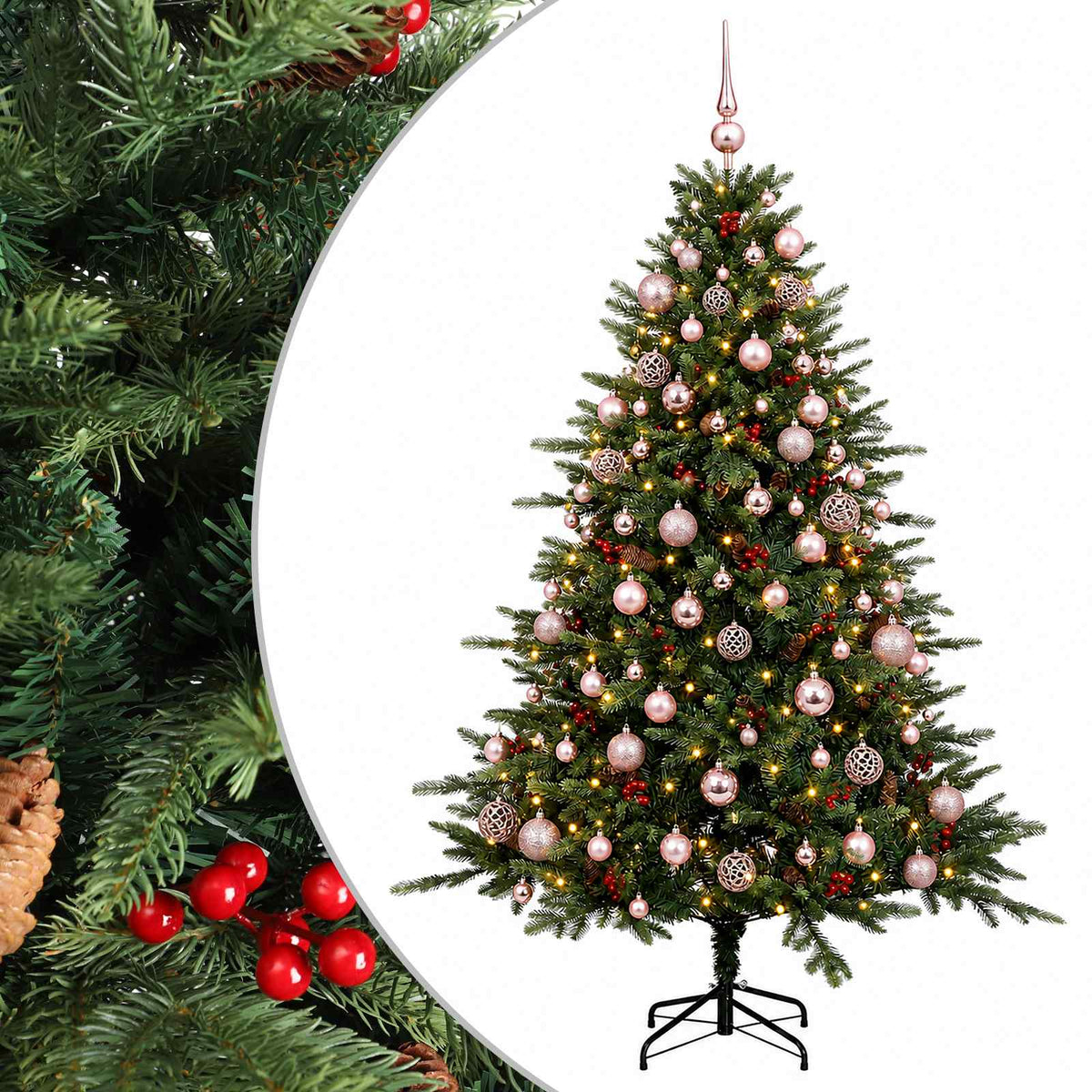 Konstgjord julgran med julkulor 240 cm 300 LED-lampor Varmvit
