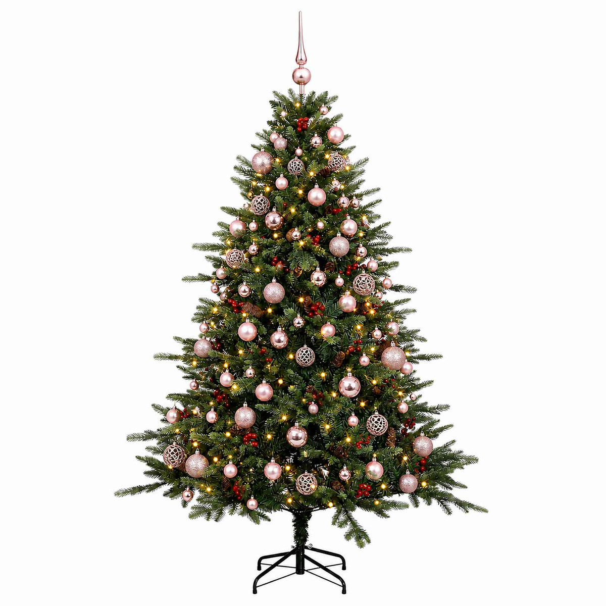 Konstgjord julgran med julkulor 240 cm 300 LED-lampor Varmvit