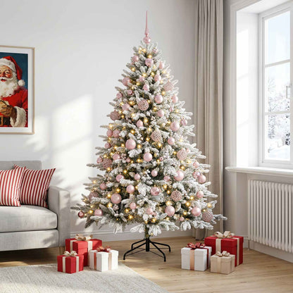 Konstgjord julgran med julkulor 210 cm 300 LED-lampor Varmvit