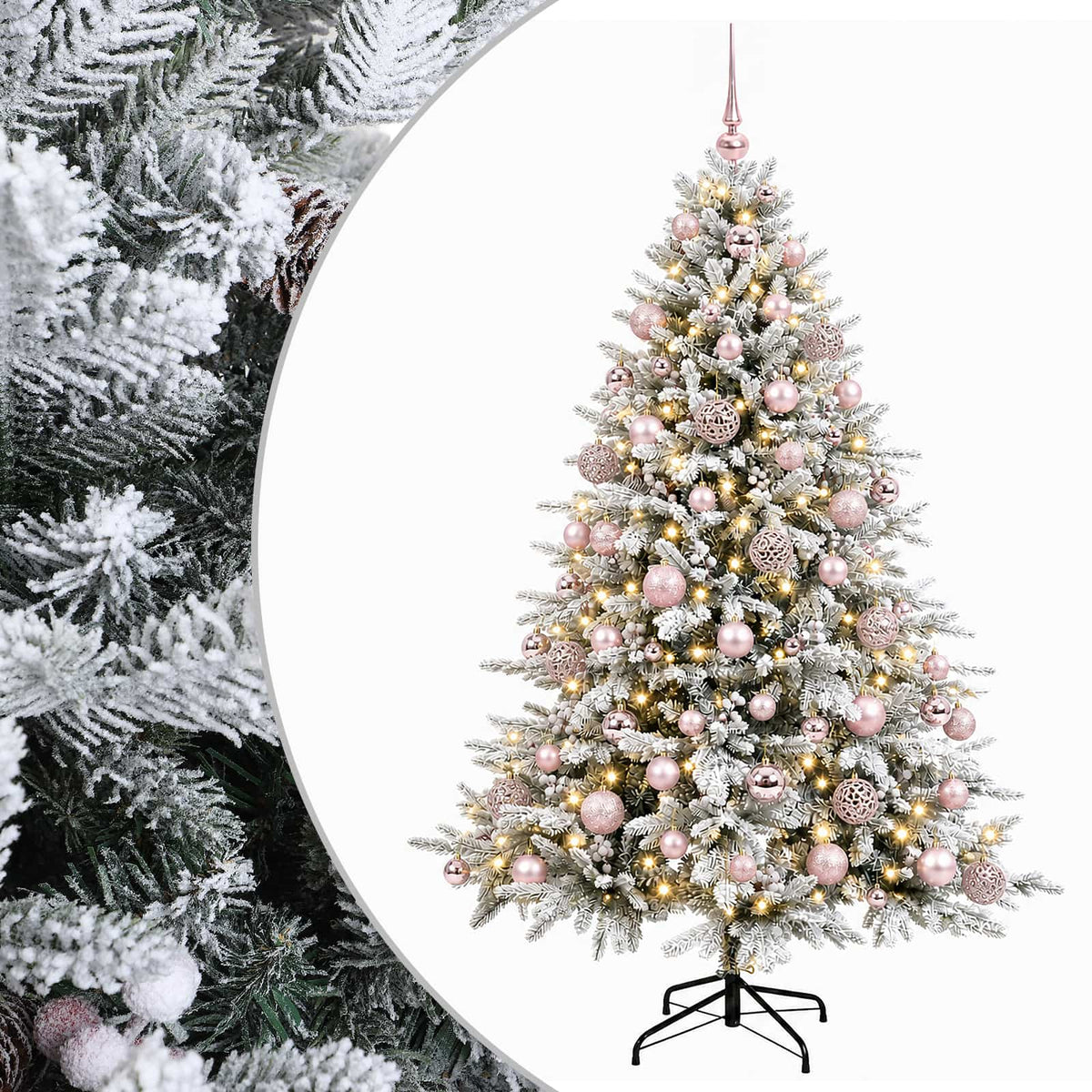 Konstgjord julgran med julkulor 180 cm 300 LED-lampor Varmvit