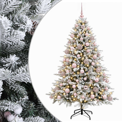 Konstgjord julgran med julkulor 180 cm 300 LED-lampor Varmvit
