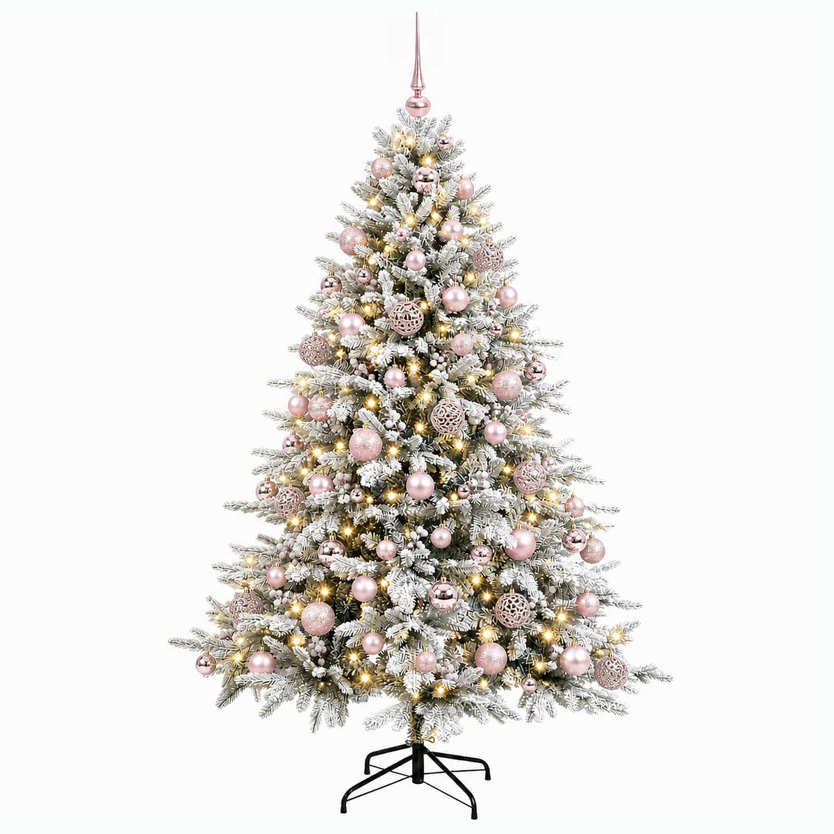 Konstgjord julgran med julkulor 210 cm 300 LED-lampor Varmvit