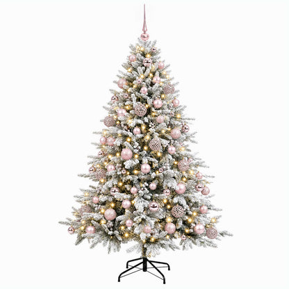 Konstgjord julgran med julkulor 210 cm 300 LED-lampor Varmvit